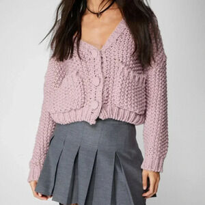 Nasty Gal Lilac Chunky Knit Cardigan
